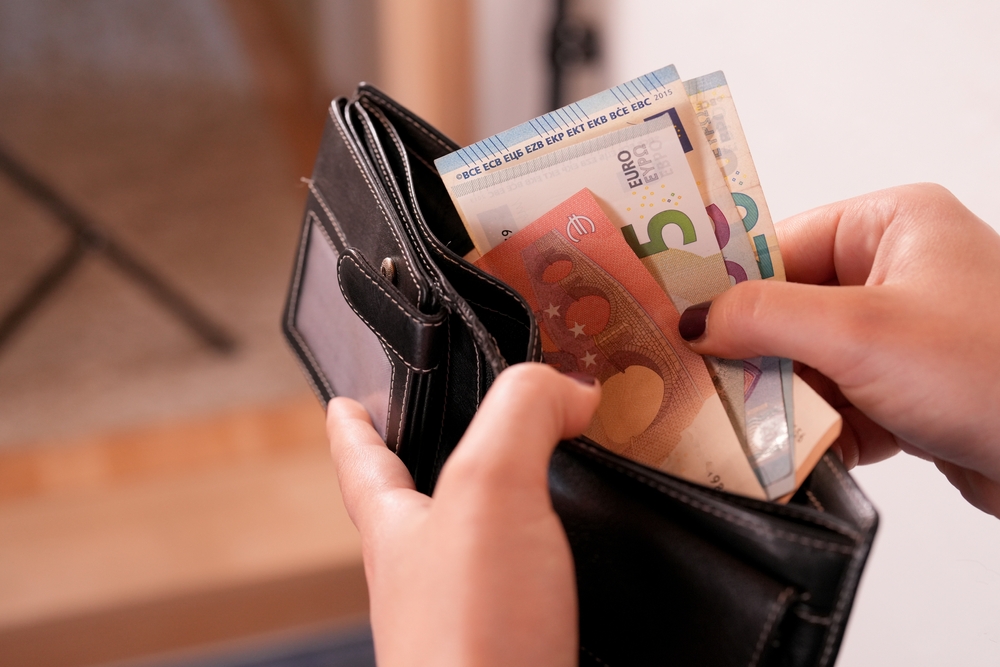 personne tenant un portefeuille avec des billets en euros